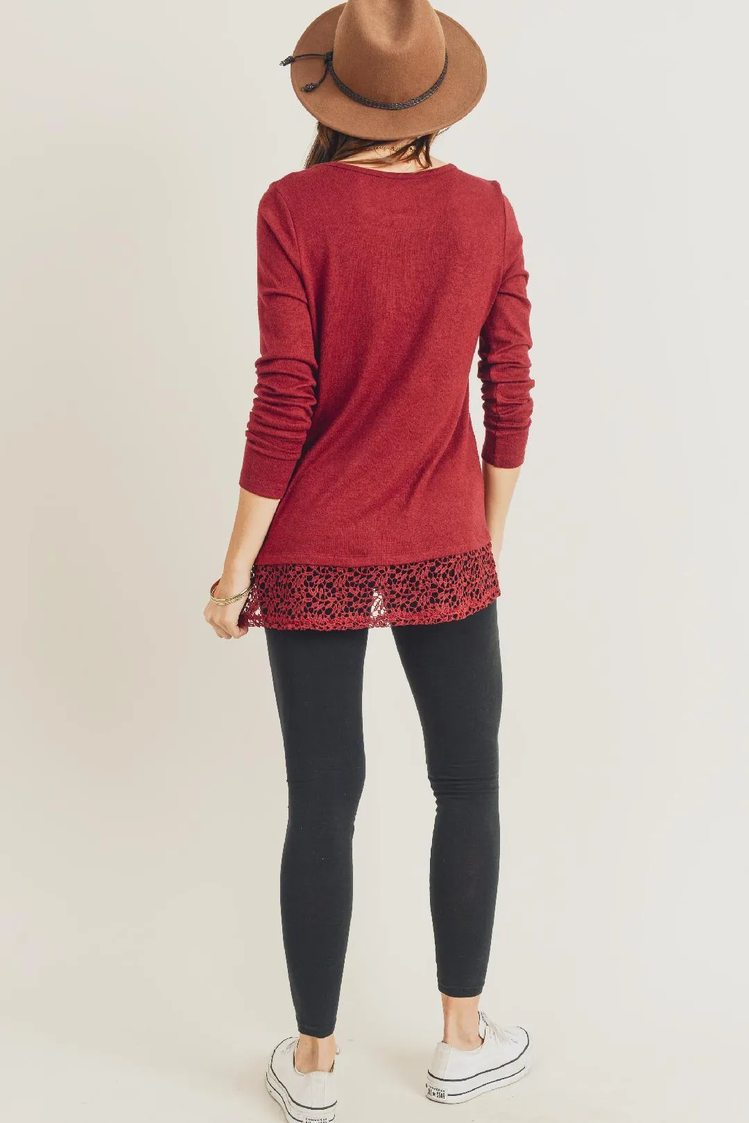 Front Tie and Lace Knit Sweater