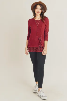 Front Tie and Lace Knit Sweater
