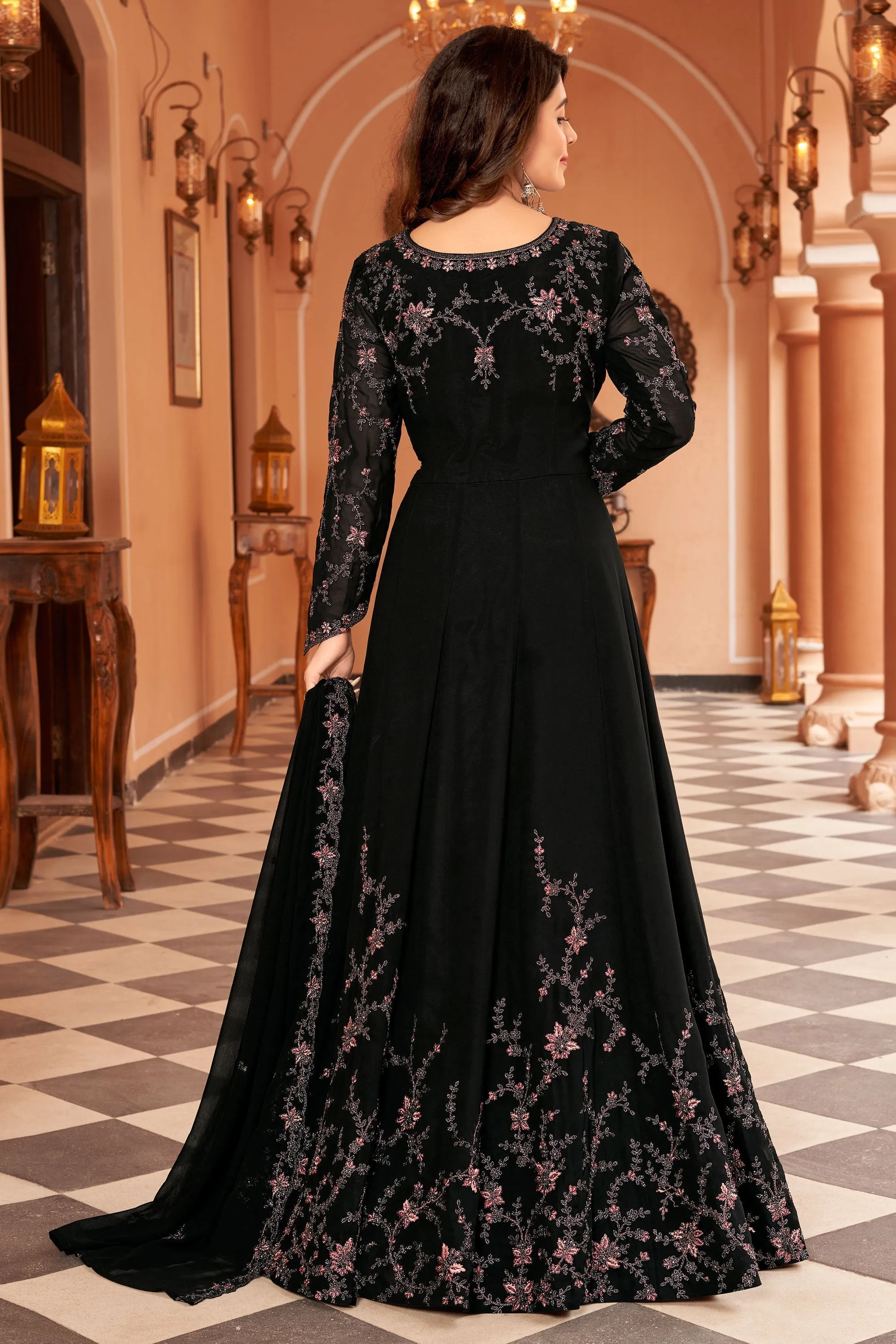 Function Wear Black Color Supreme Georgette Anarkali Suit