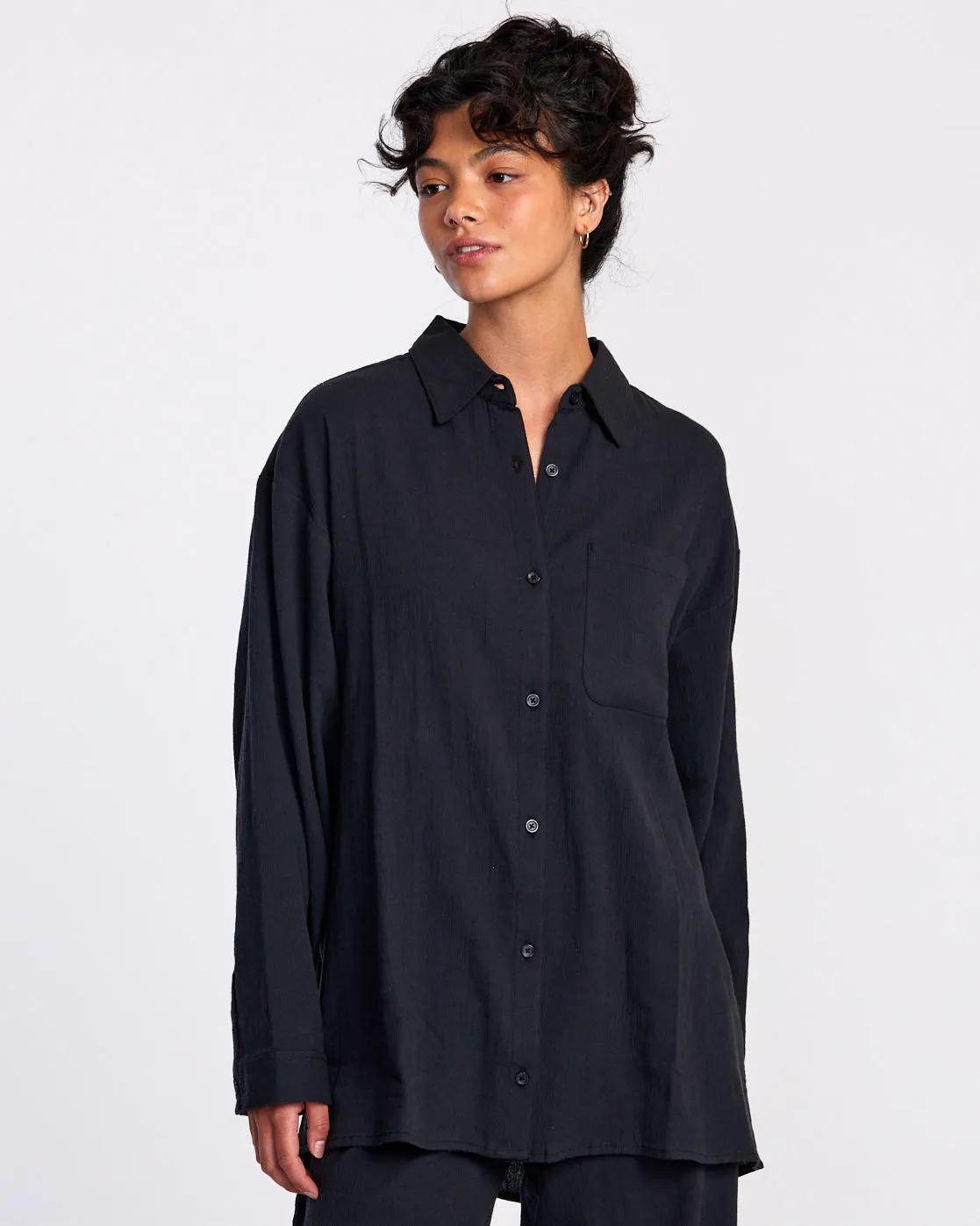 Gimme Beach Coverup Shirt Dress - Rvca Black