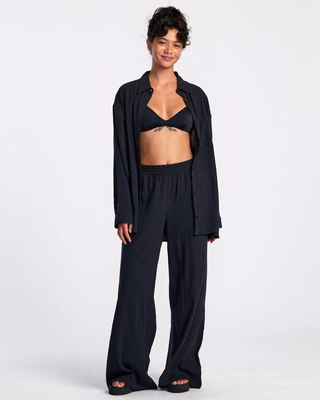 Gimme Beach Coverup Shirt Dress - Rvca Black