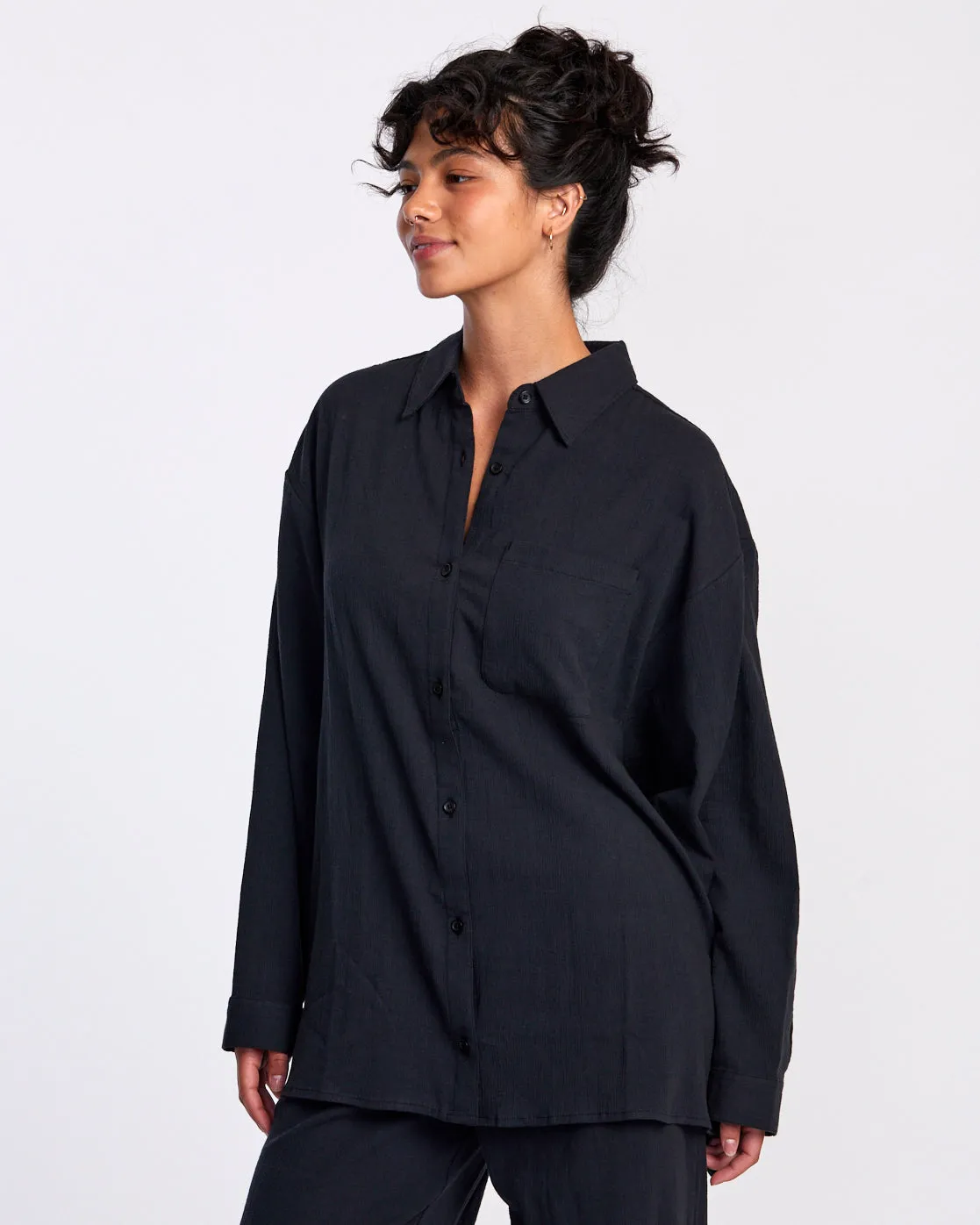 Gimme Beach Coverup Shirt Dress - Rvca Black