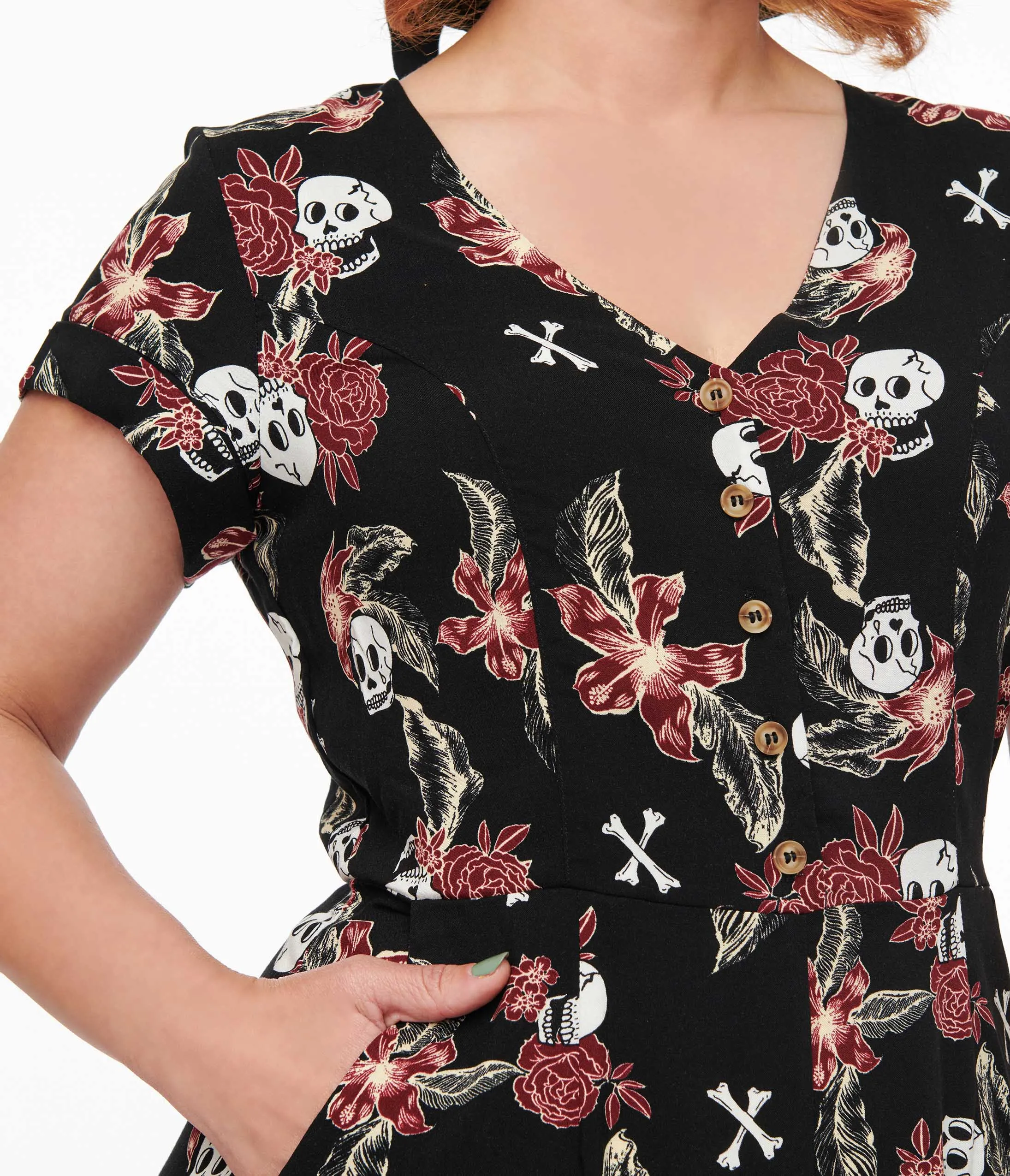 Hell Bunny Black Skull & Bone Print Alani Jumpsuit