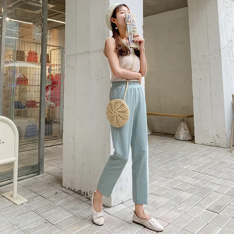 Ice Silk Pants Women Loose Casual Three Quarter Slim Fit Thin Suits Summer Pants