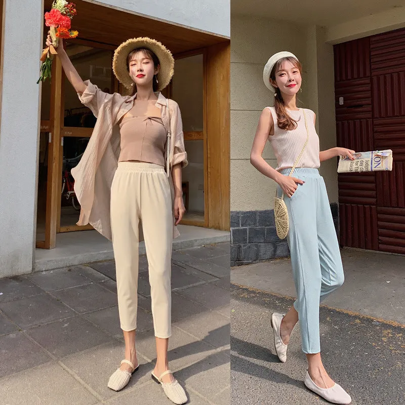 Ice Silk Pants Women Loose Casual Three Quarter Slim Fit Thin Suits Summer Pants