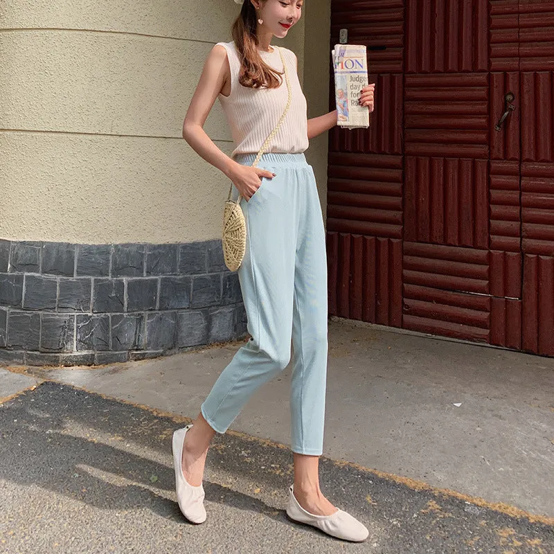 Ice Silk Pants Women Loose Casual Three Quarter Slim Fit Thin Suits Summer Pants