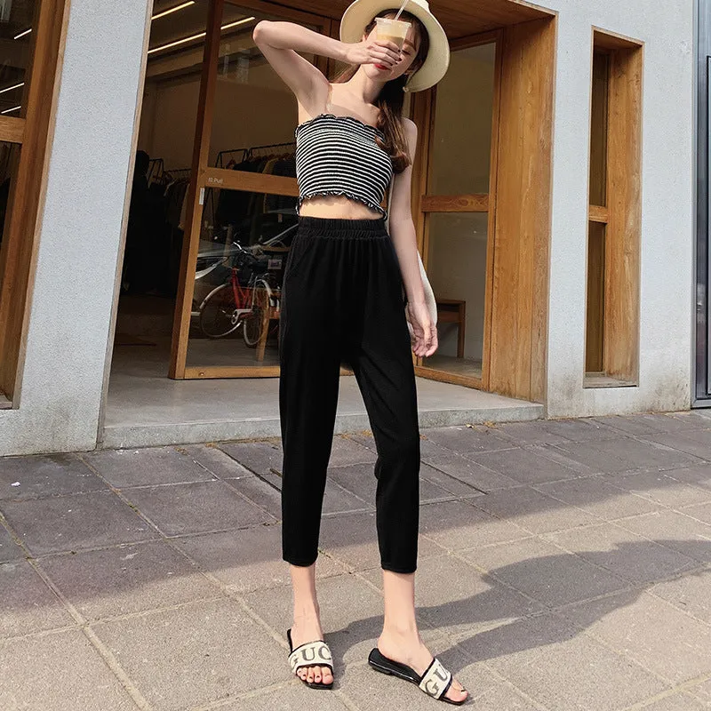 Ice Silk Pants Women Loose Casual Three Quarter Slim Fit Thin Suits Summer Pants