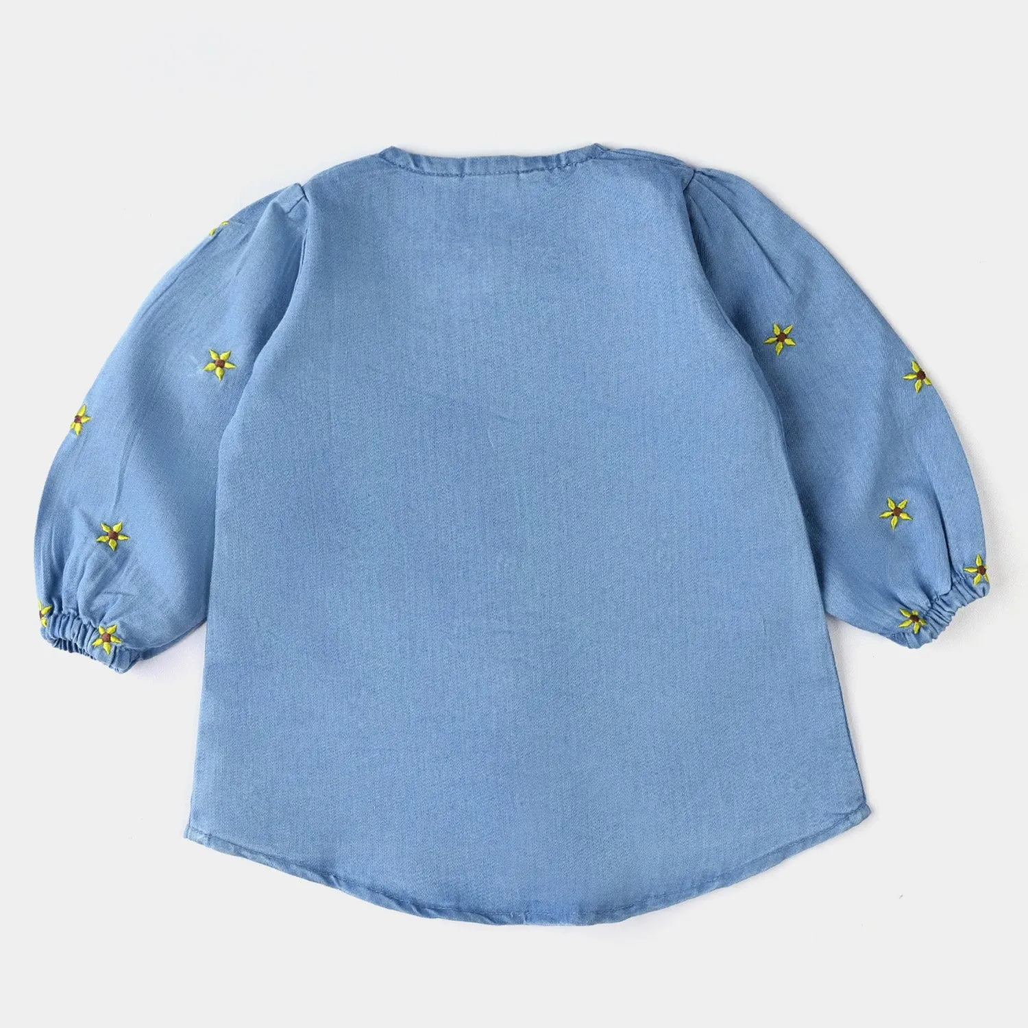 Infant Girls Tensile Denim Top EMB Sunflower-LIGHT BLUE