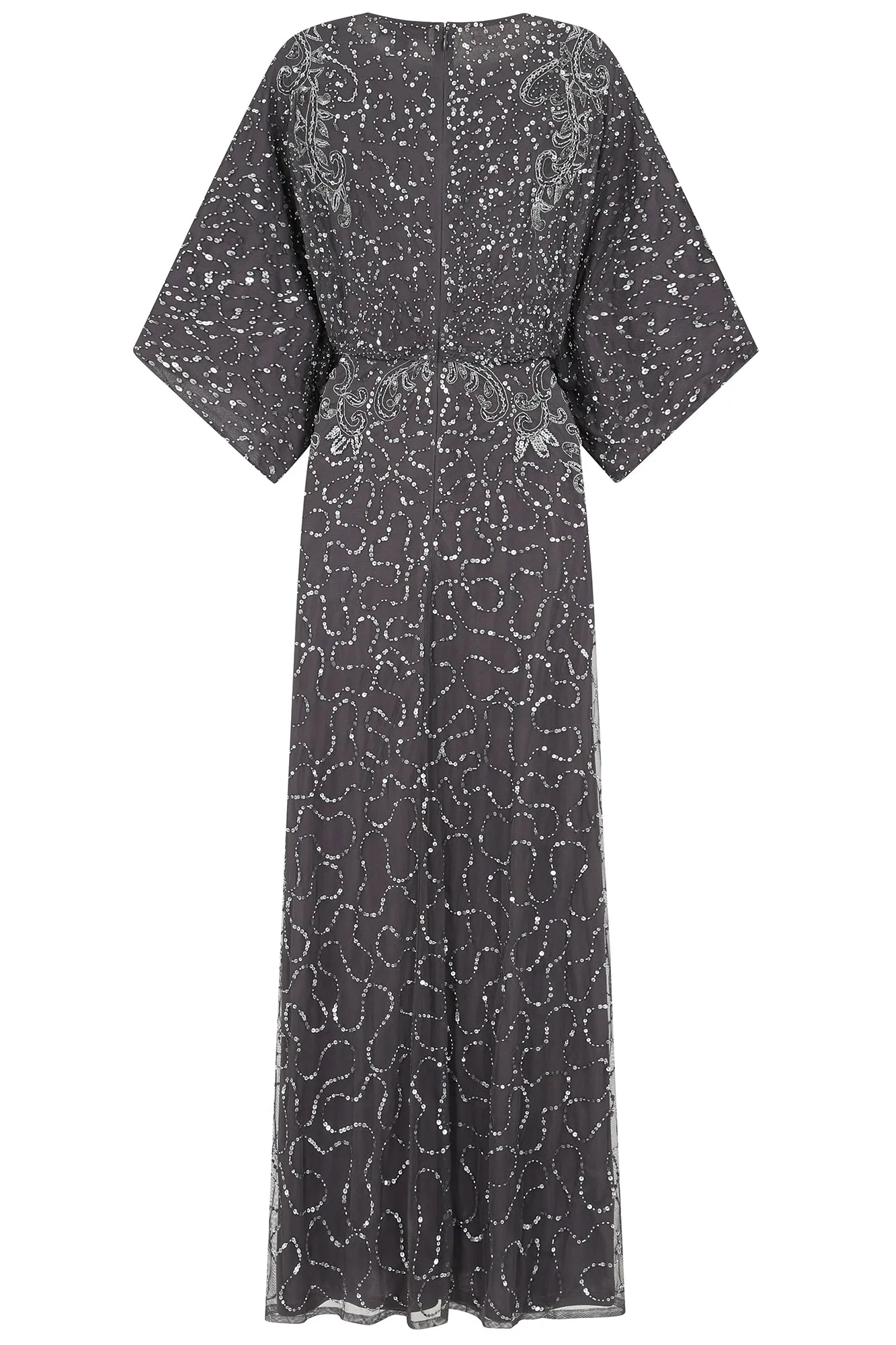Judith Charcoal Embellished Maxi Dress with Batwing Sleeves