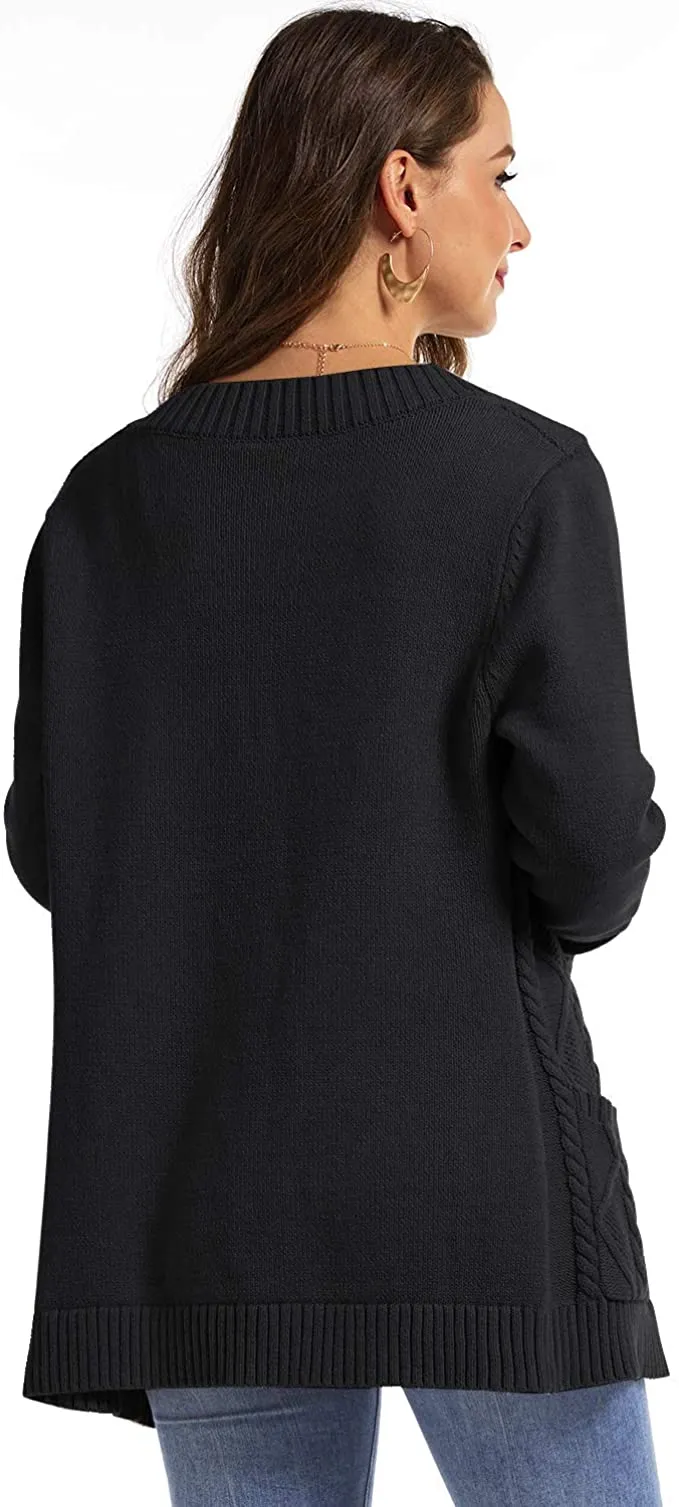 KILIG Women's Cardigan Sweater Open Front Button-Down Long Sleeve Boyfriend Loose Outwear with Pockets, Black - Size Small