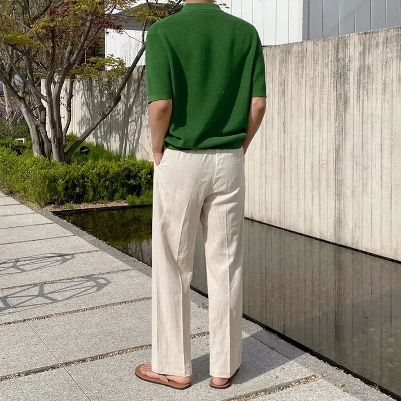 [Korean Style] Khaki Linen Casual Pants