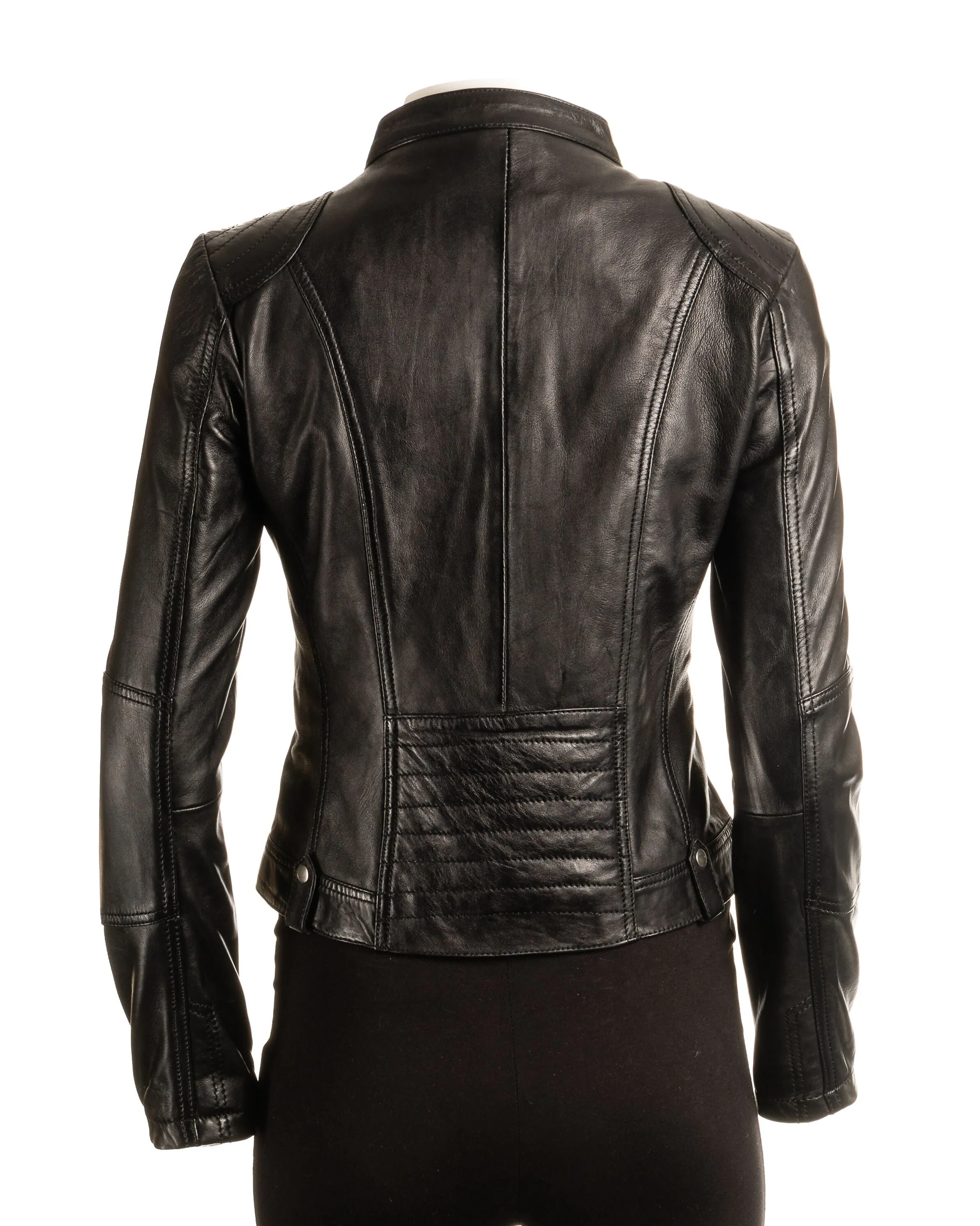 Ladies Burgundy Biker Style Leather Jacket: Greta