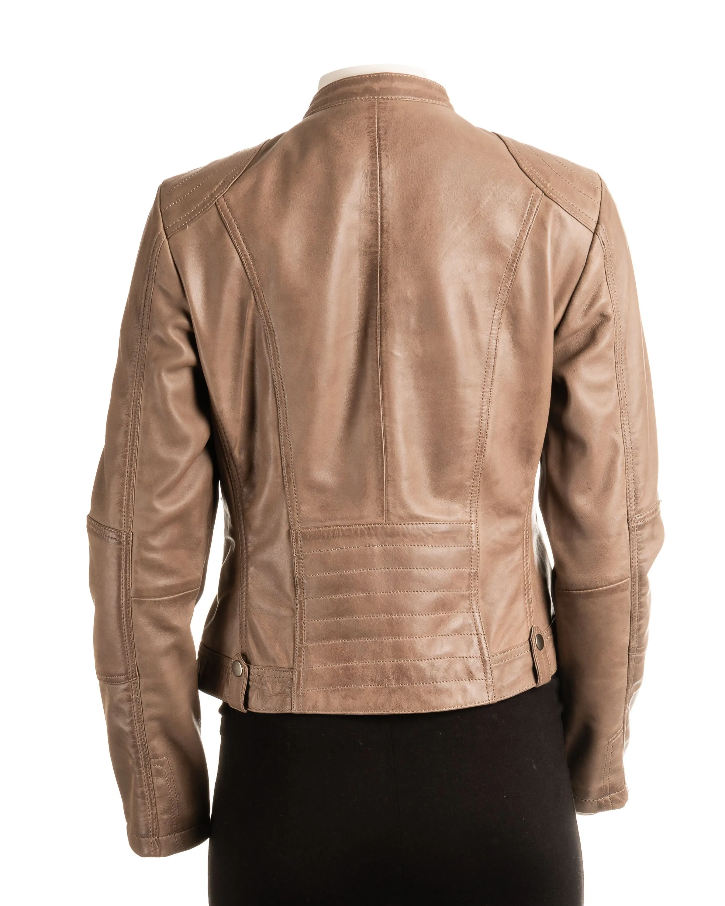 Ladies Burgundy Biker Style Leather Jacket: Greta