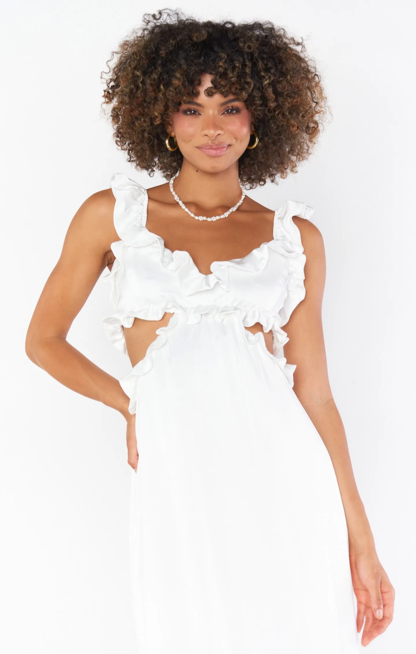 Lane Midi Dress ~ Ivory Luxe Satin
