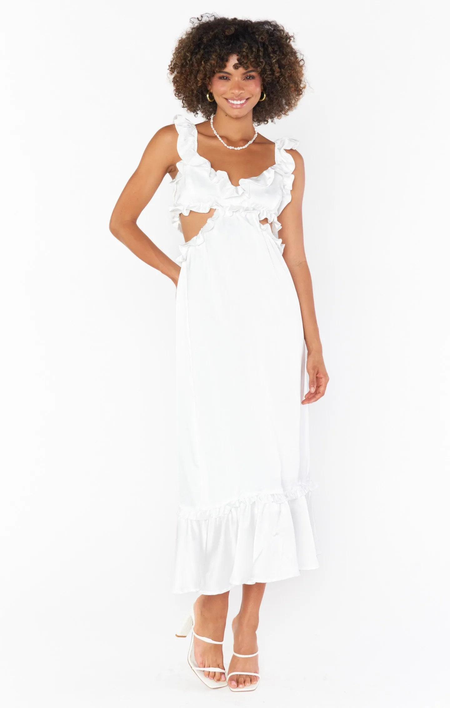 Lane Midi Dress ~ Ivory Luxe Satin