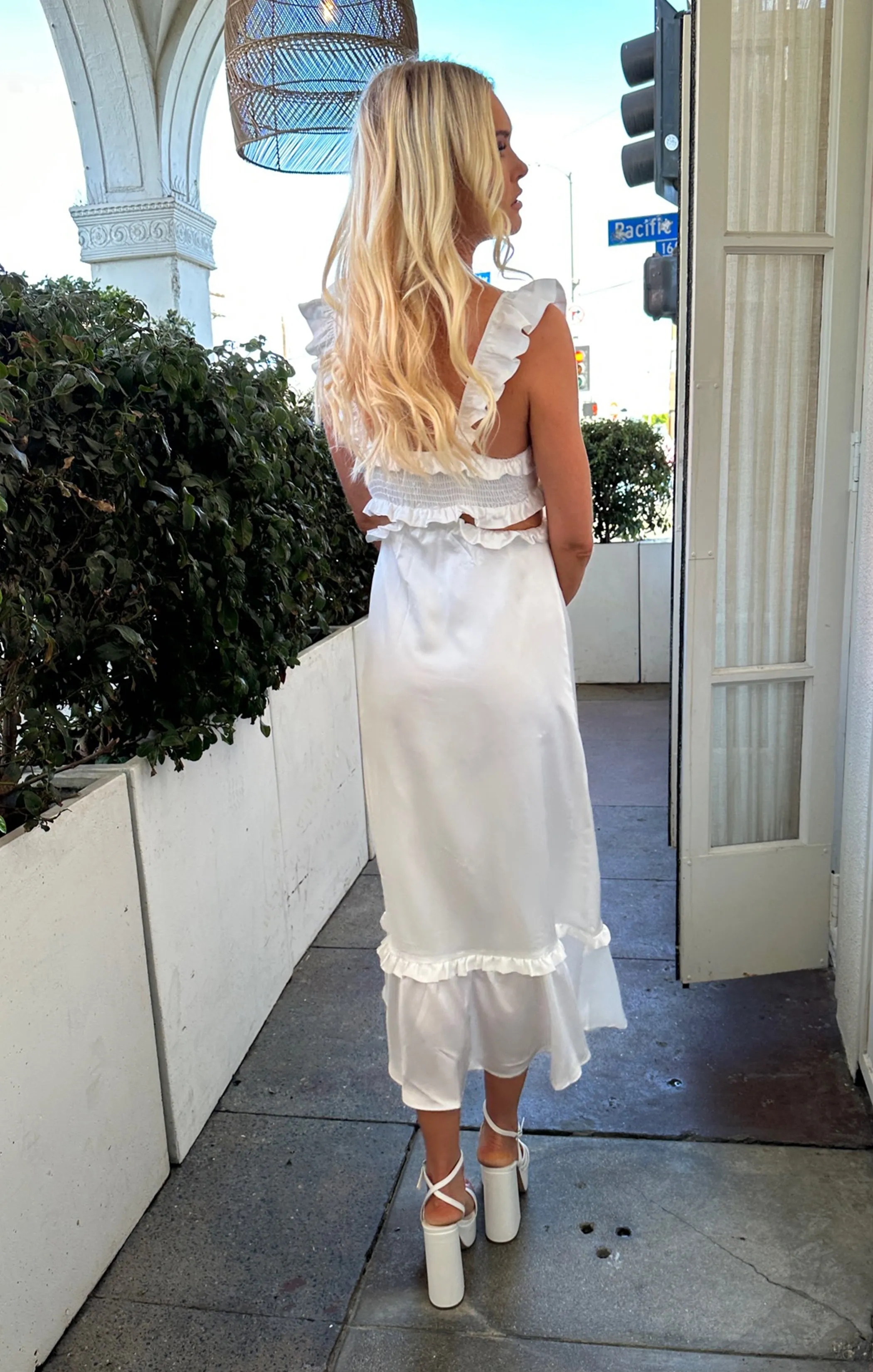 Lane Midi Dress ~ Ivory Luxe Satin