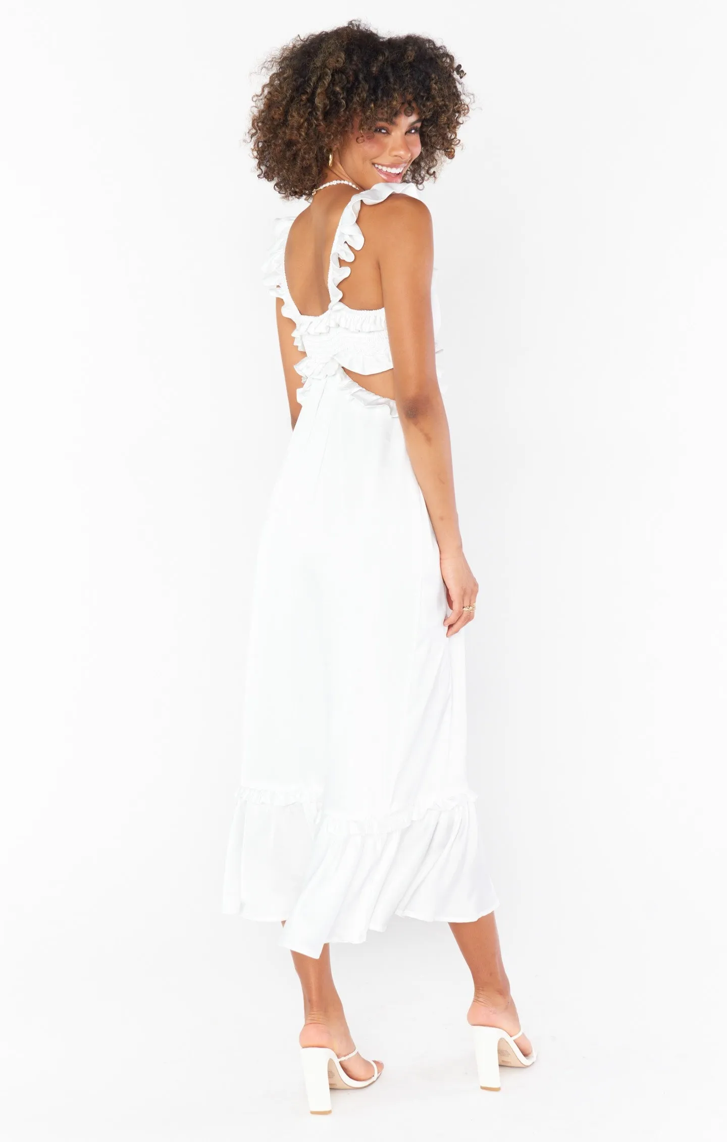 Lane Midi Dress ~ Ivory Luxe Satin