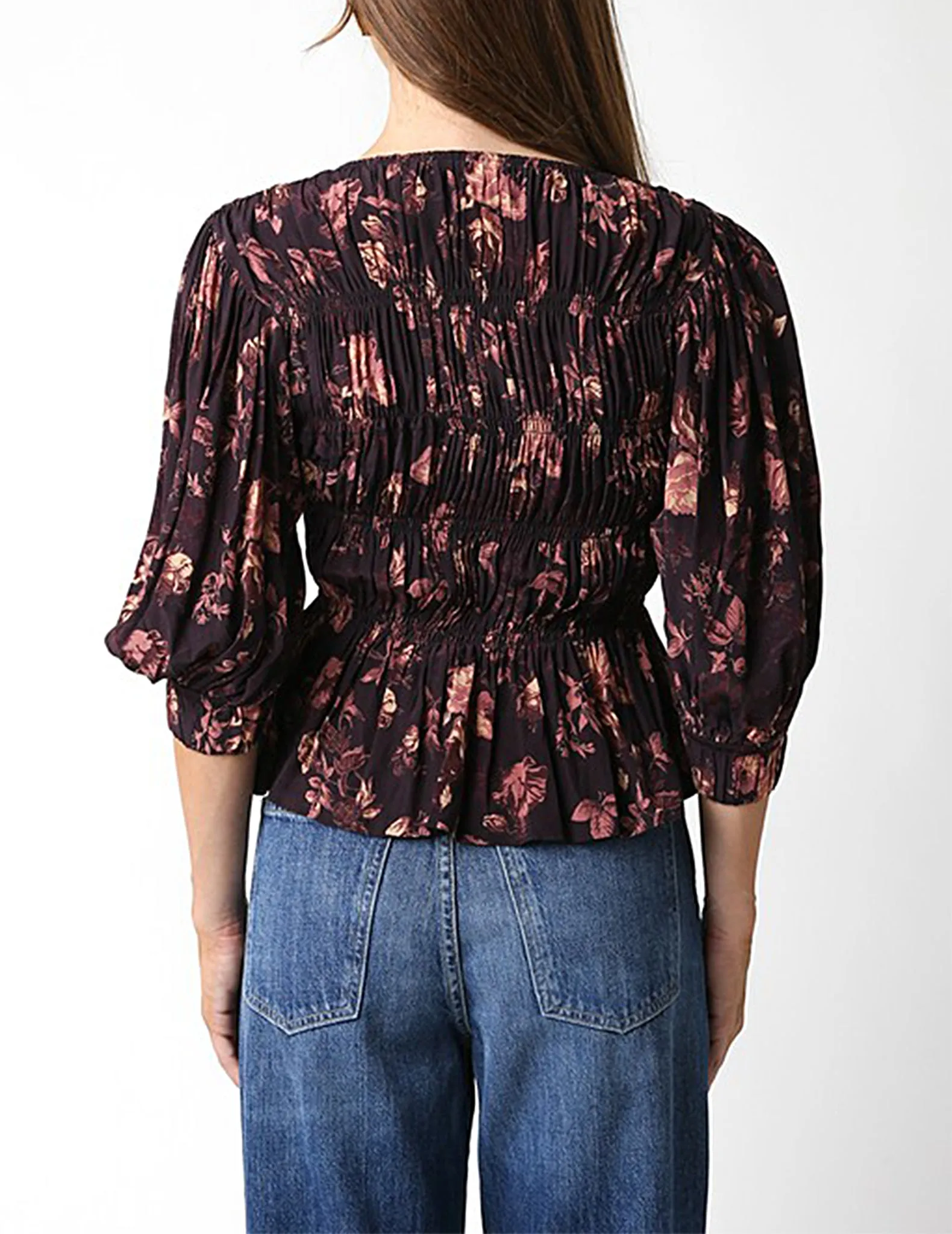 Leona Gathered   Buttoned Floral Top