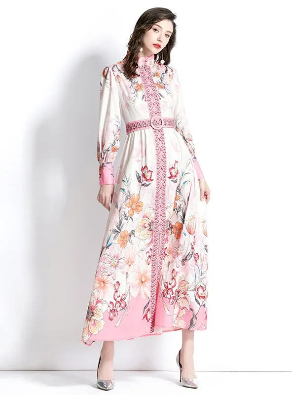 Long Sleeve Printed Long Dress