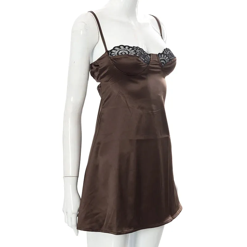 MB FASHION Spaghetti Strap Lace Bust Slip Dress 213T