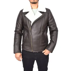 Men's Classic Real Sheepskin Aviator Jacket White Olsen