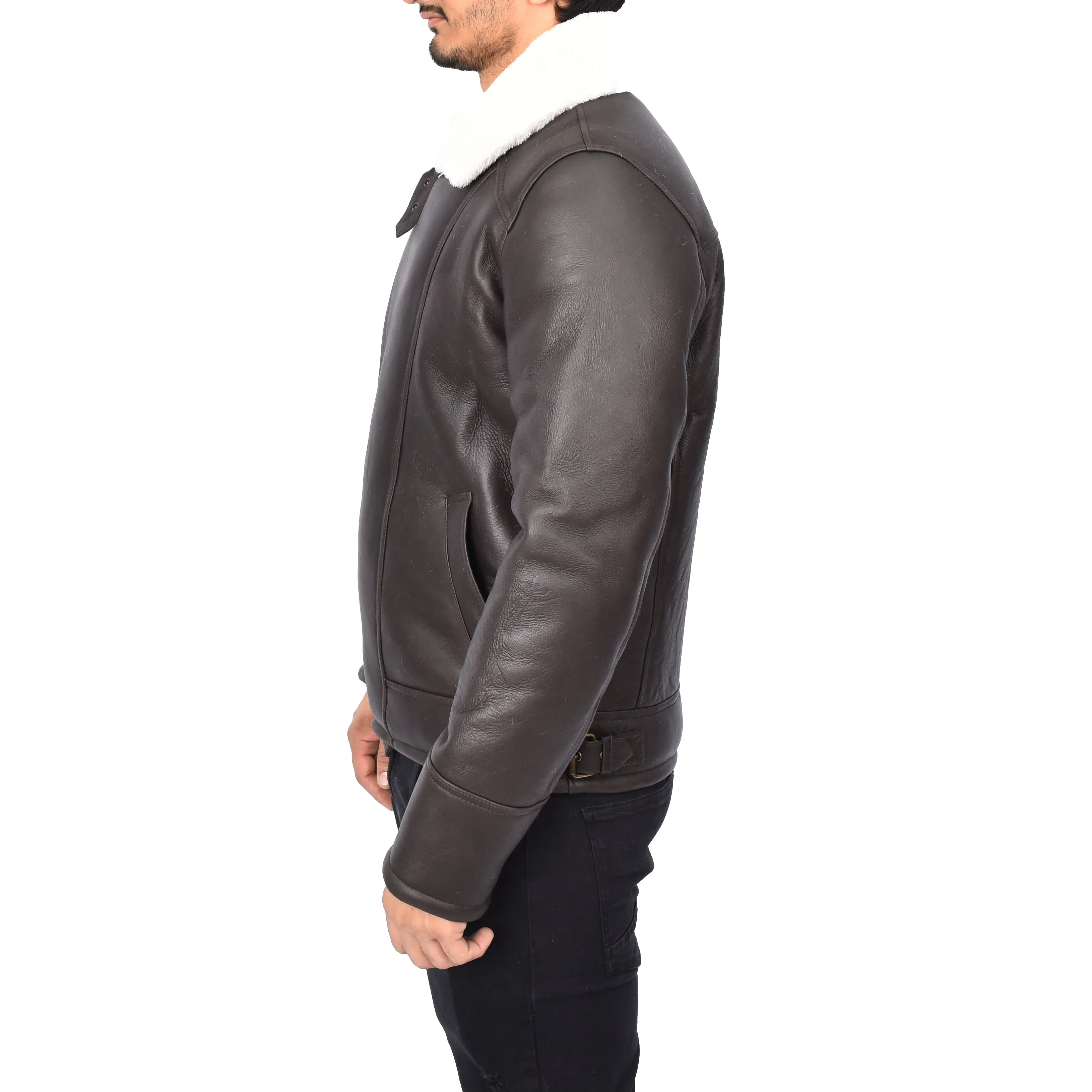 Men's Classic Real Sheepskin Aviator Jacket White Olsen