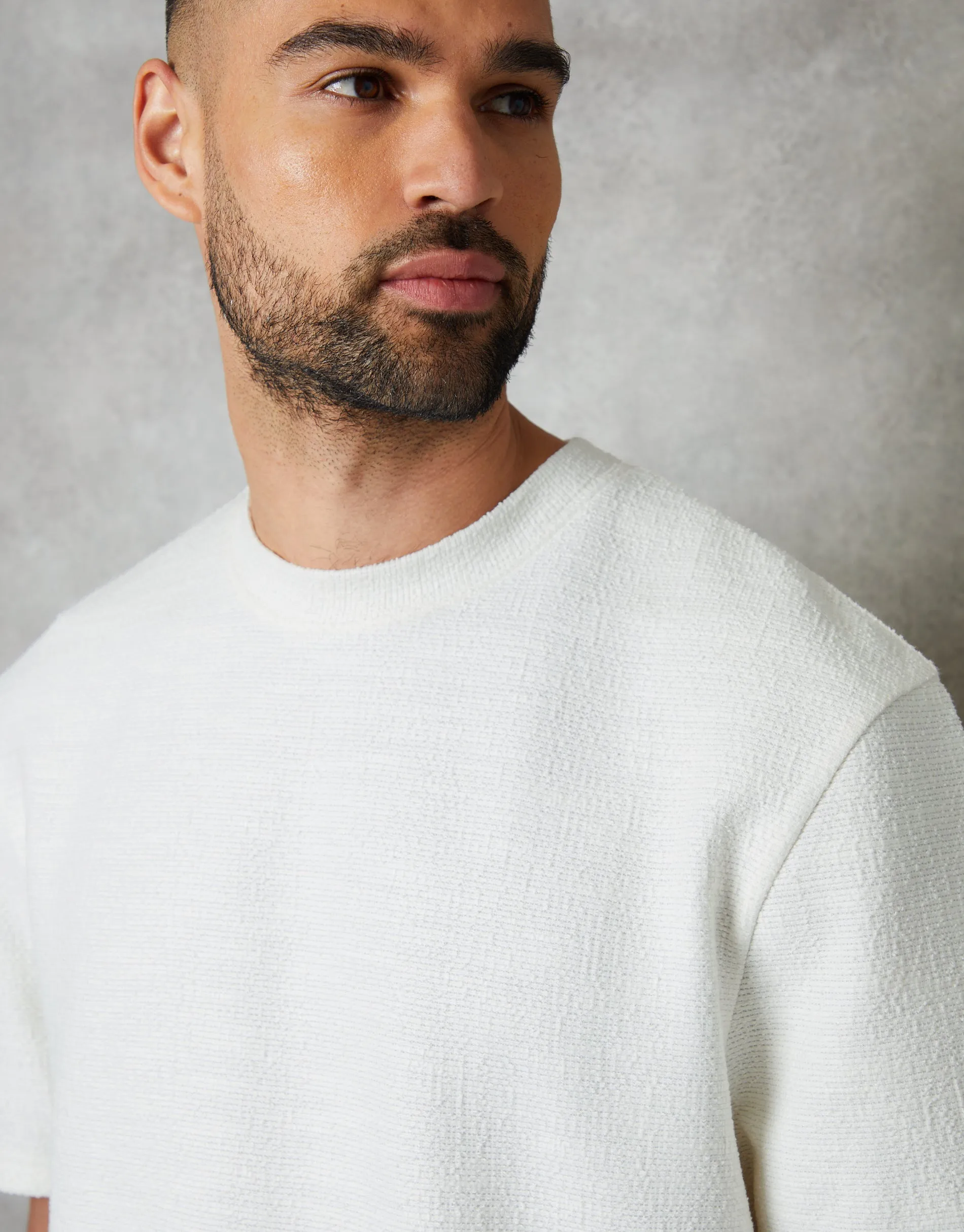 Men's Ecru Textured Relaxed Fit T-Shirt