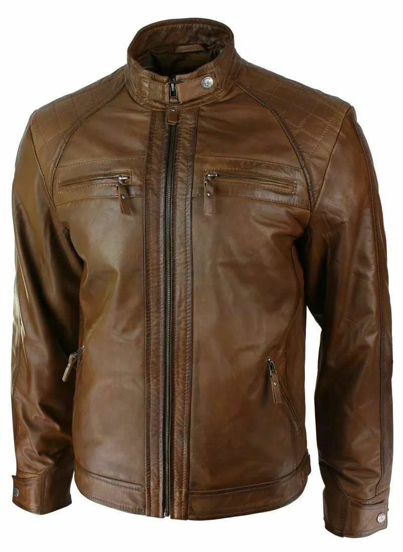 Men's Retro Style Brown Leather Jacket