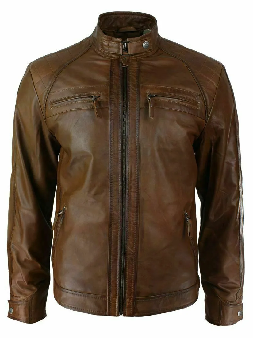 Men's Retro Style Brown Leather Jacket