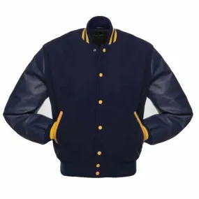 Navy Blue and Yellow Baseball Style Jacket