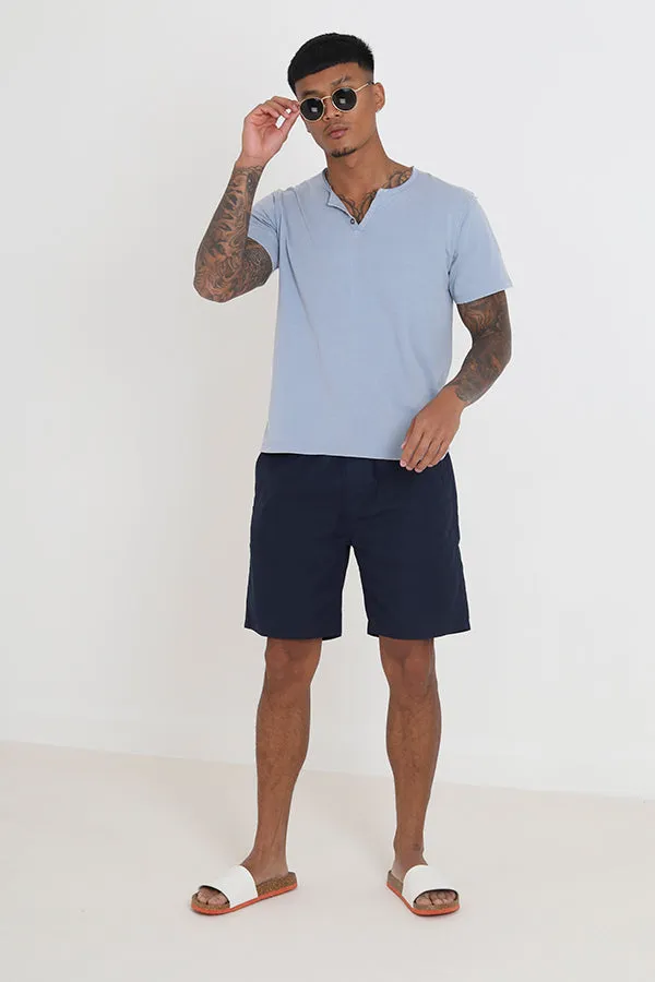 NAVY RELAXED FIT RECYLED COTTON SHORTS