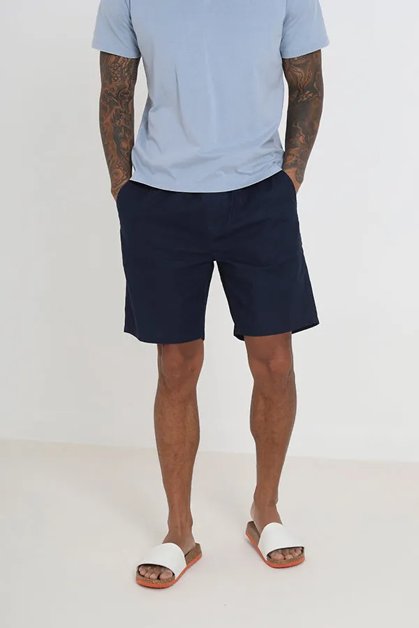 NAVY RELAXED FIT RECYLED COTTON SHORTS