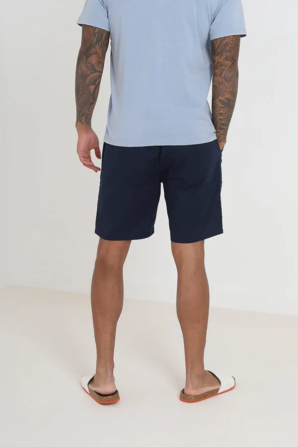 NAVY RELAXED FIT RECYLED COTTON SHORTS
