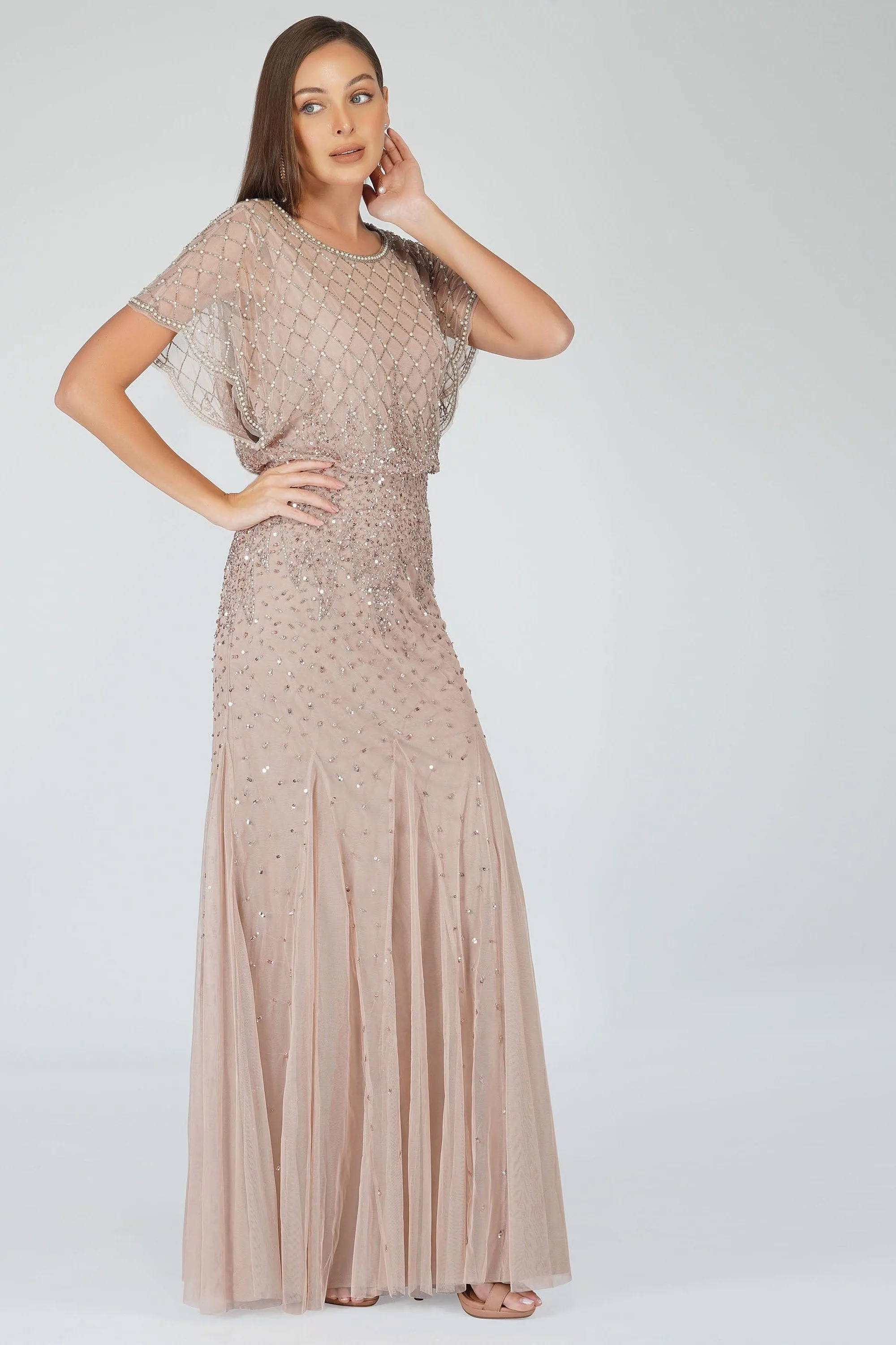 Nayo Maxi Embellished Dress in Mauve