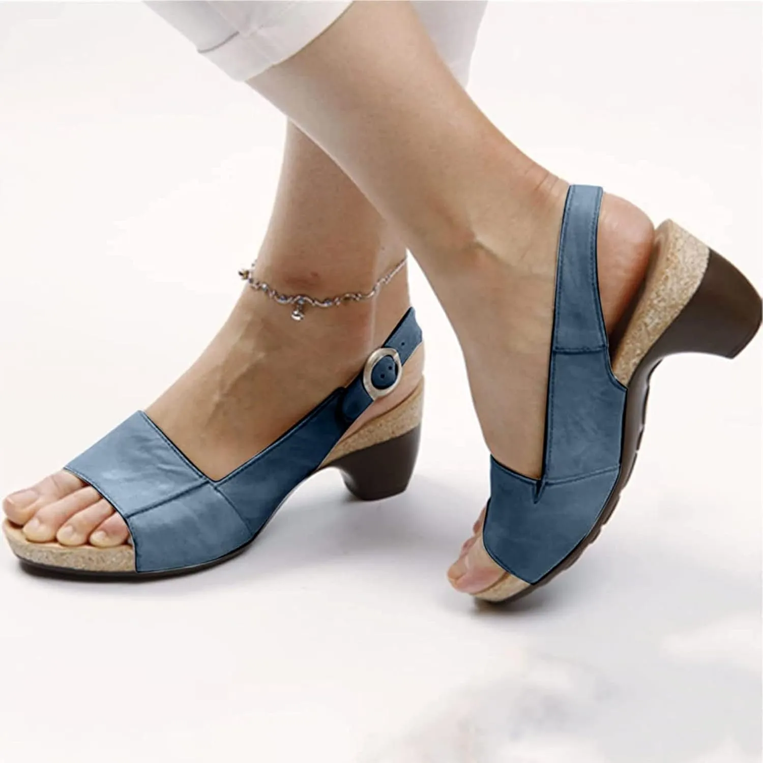 NEW OMIREL Orthopedic Sandals for Women Anti-Slip Breathable Sandal Slip on Flip Flops Comfortable Walking Sandals with Arch Support Wedge Sandals, Blue, Sz 9