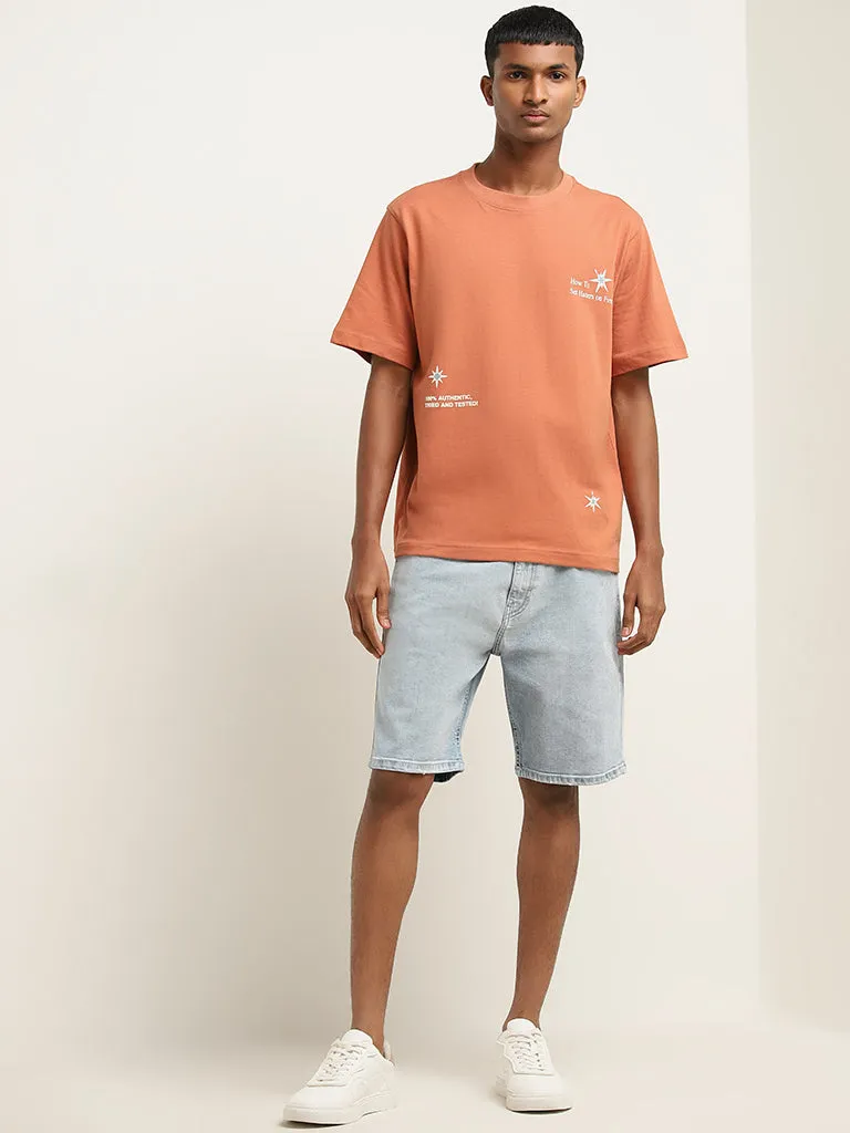 Nuon Light Blue Mid-Rise Relaxed-Fit Denim Shorts