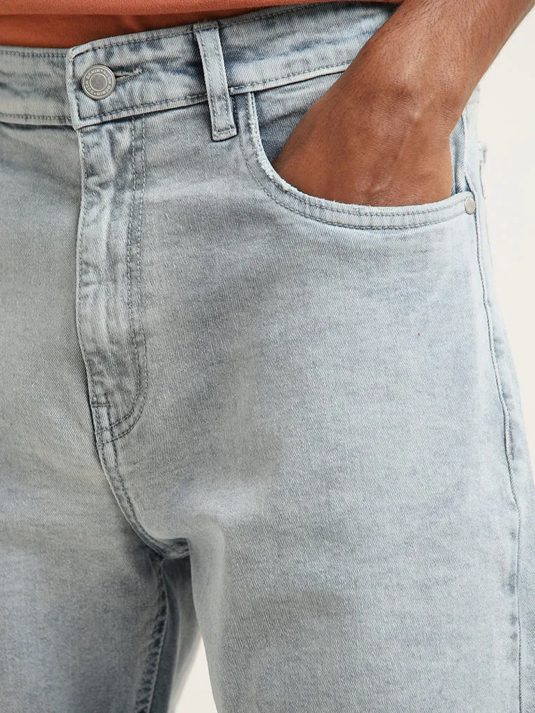 Nuon Light Blue Mid-Rise Relaxed-Fit Denim Shorts