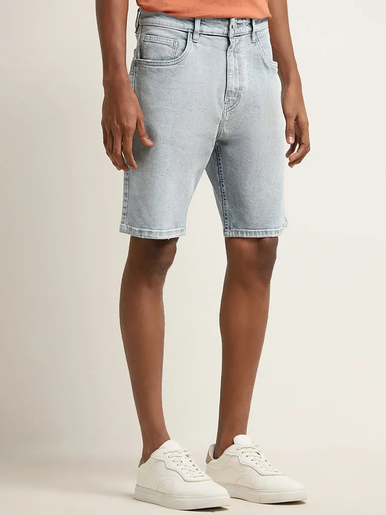 Nuon Light Blue Mid-Rise Relaxed-Fit Denim Shorts