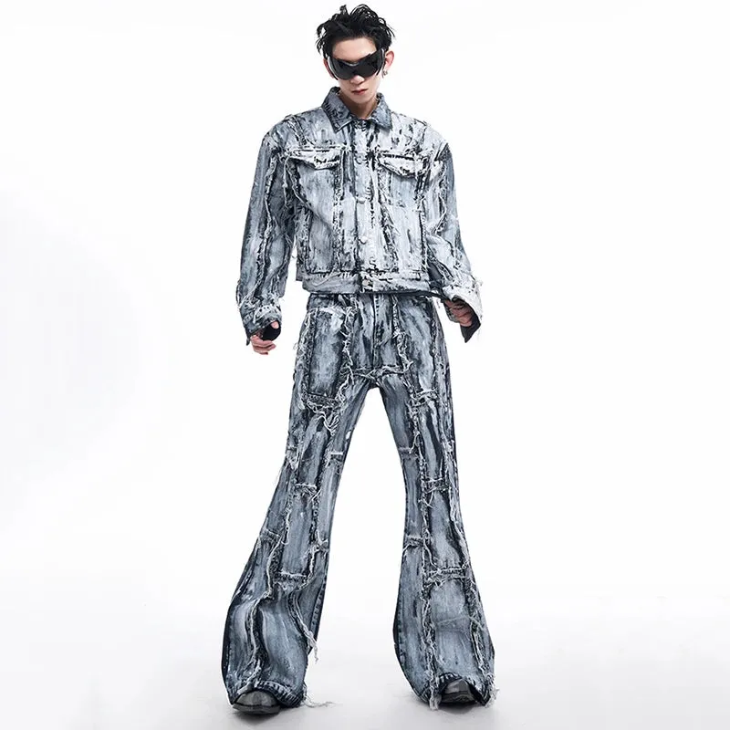 Raw Edge Single Breasted Denim Pants Set