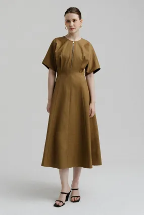 Reina Fit and Flare Wide Sleeved Polycotton Midi Dress