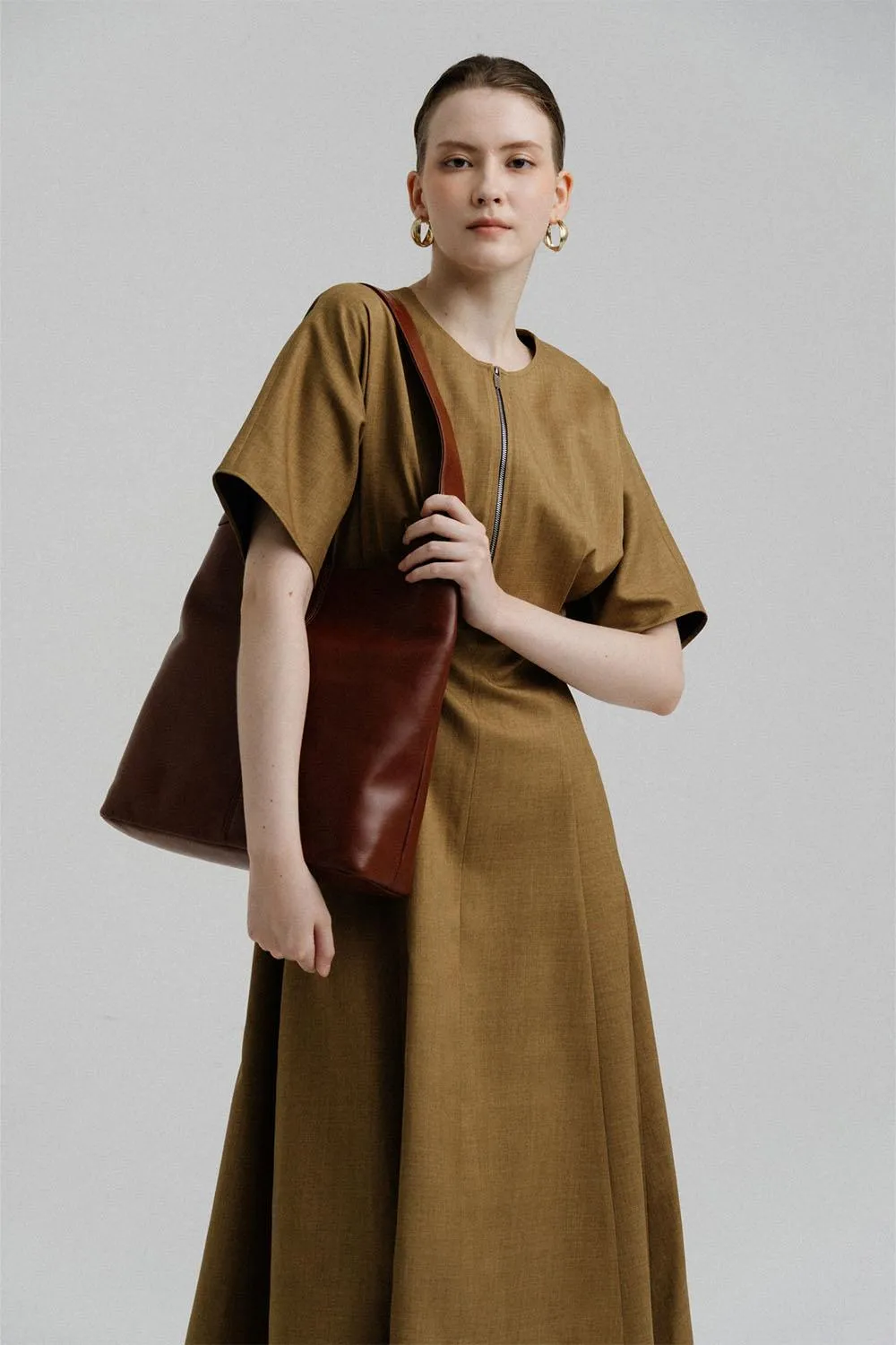 Reina Fit and Flare Wide Sleeved Polycotton Midi Dress