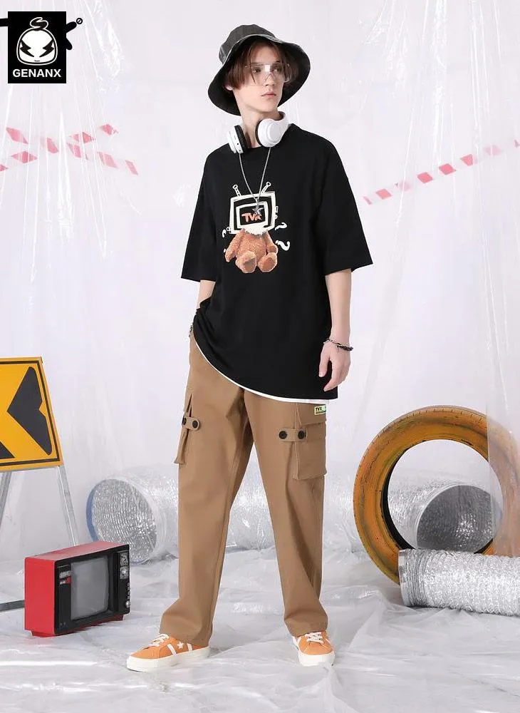 Safari Style Brown Plain Casual Pants