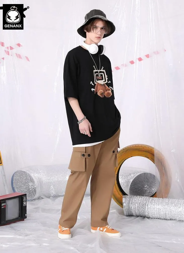 Safari Style Brown Plain Casual Pants