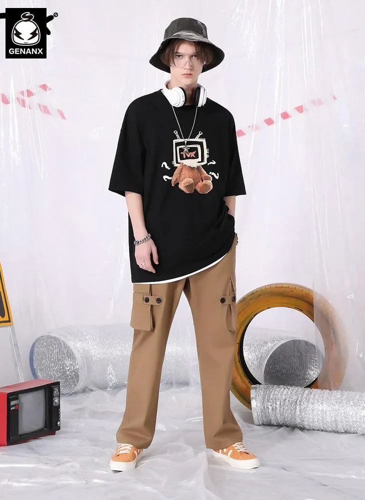 Safari Style Brown Plain Casual Pants