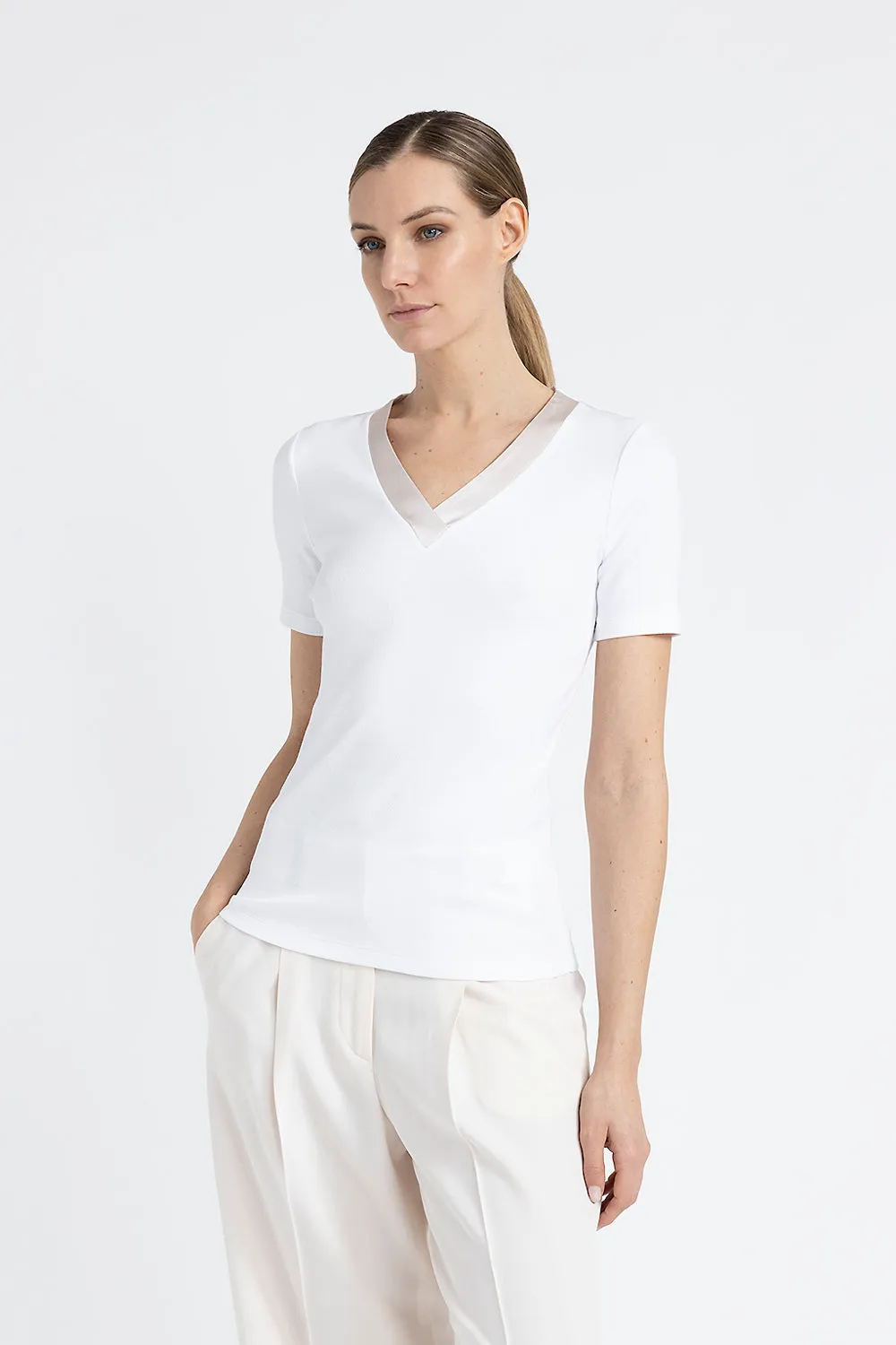 Silk V-neck jersey T-shirt