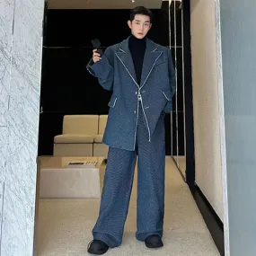 Single Breasted Blazer Denim Pants Set