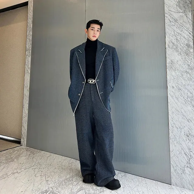Single Breasted Blazer Denim Pants Set