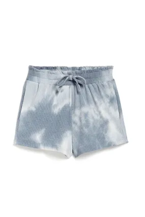 Smocked Waist Tie Dye Knit Short In Blue