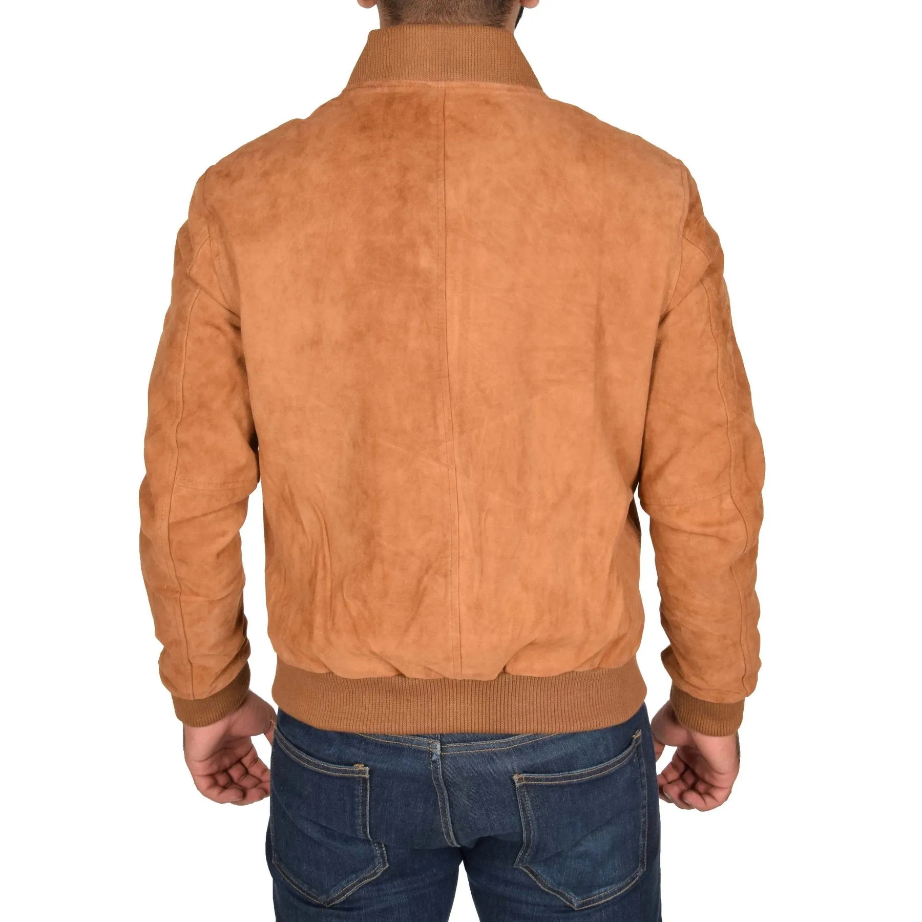 Spine Spark Tan Soft Suede Leather Bomber Style Jacket