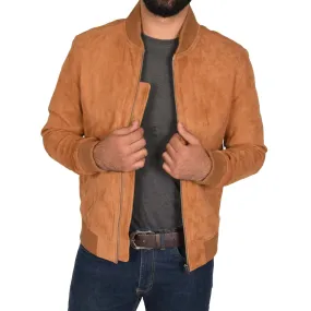 Spine Spark Tan Soft Suede Leather Bomber Style Jacket